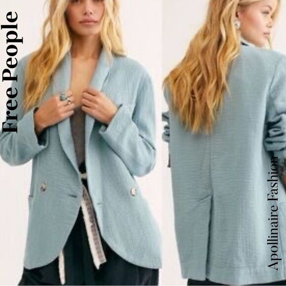 Free People Rowan Women's Blue Green Blazer in Large NWT - Picture 1 of 5